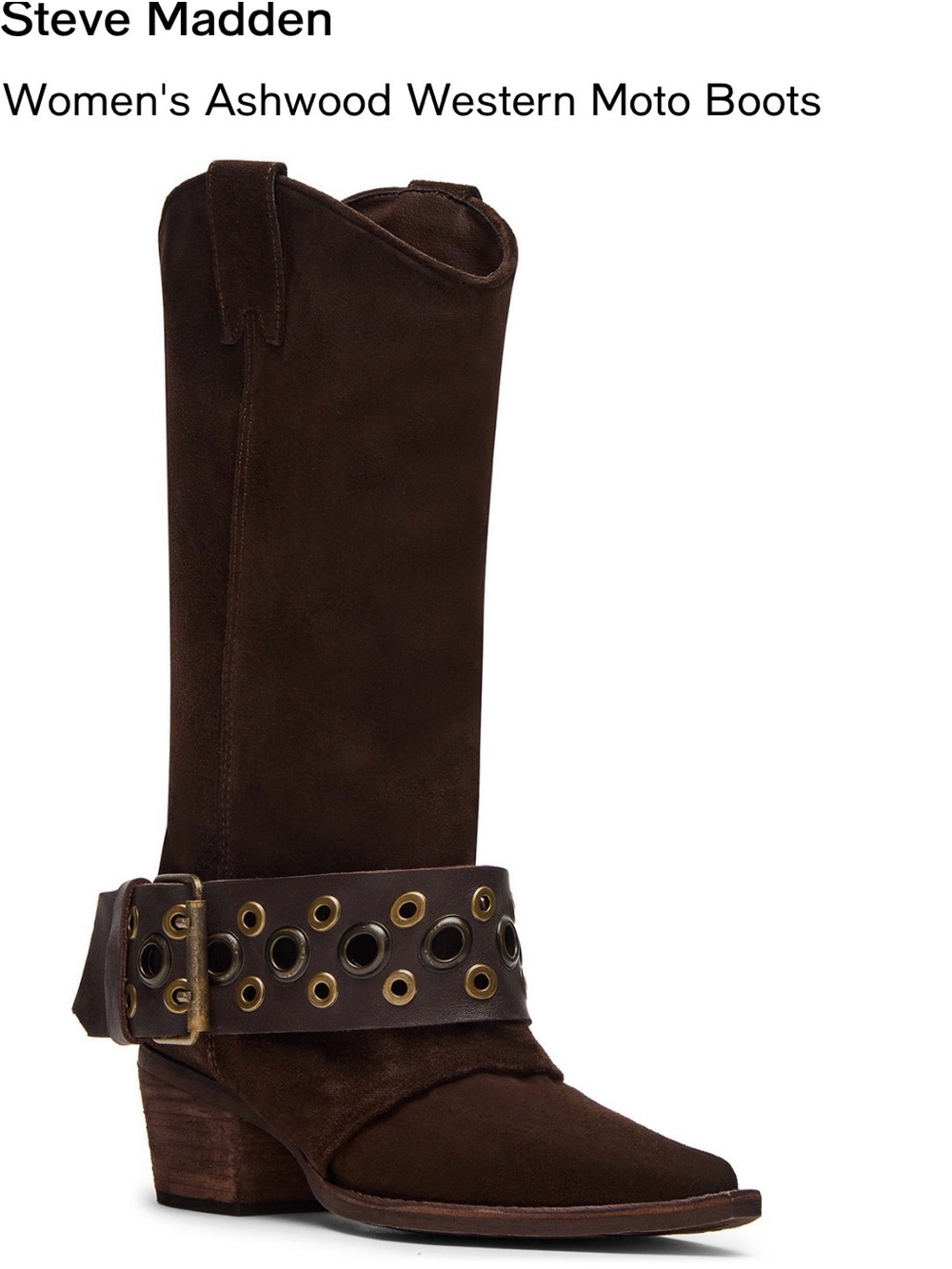 Steve Madden Dark Brown Suede Mid-Calf Grommet Strap Boots